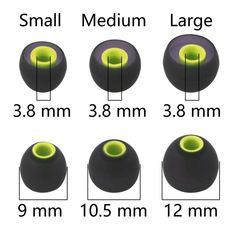 BLLQ 12PCS Replacement Eartips Eargels Earpads Ear Tips Gels Bud Compatible with Senso, TOZO, Sony & Other Inner Hole 3.8mm Earbud in-Ear Headphones,Black-Green,SML - Image 2